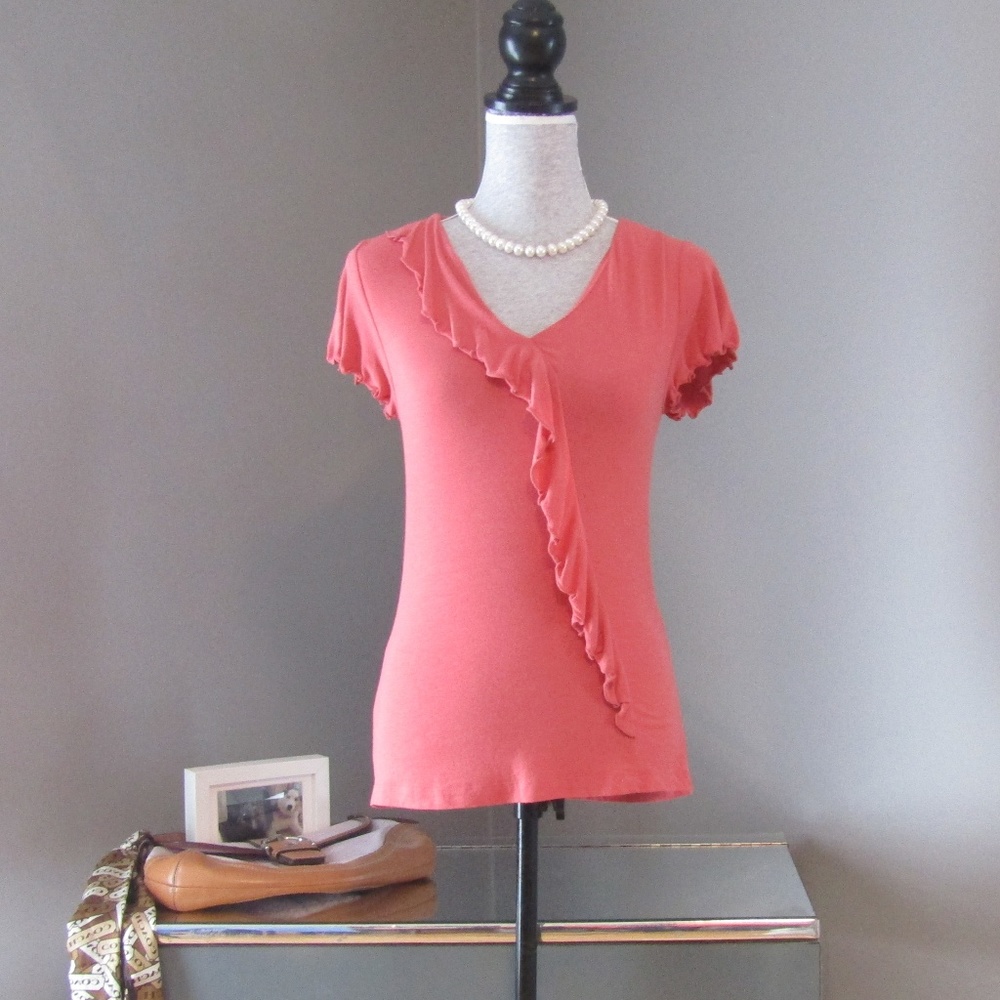NEW Liz Claiborne Stretch Coral Ruffled Top Size S